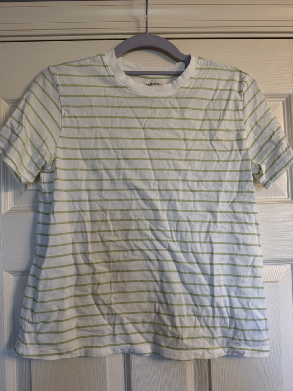 American Eagle Outfitters White Tee with Light Green Stripes